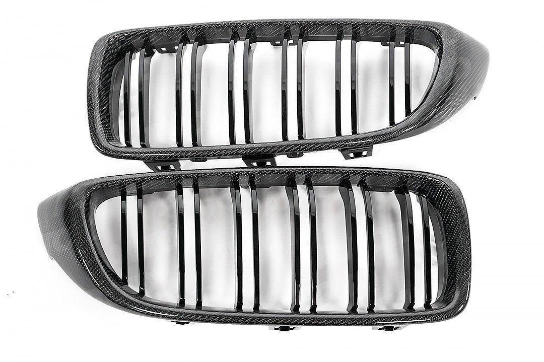 Carbon Fibre Double Slat Kidney Grilles for BMW 4 Series, M3 & M4 (2014 - 2020, F32 F33 F80 F82 F83) - Evolve Automotive